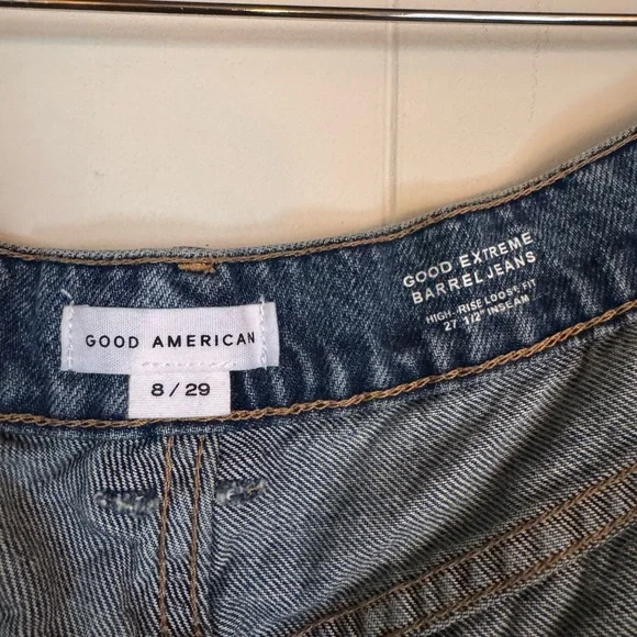 Good American Good Extreme Barrel Jeans High Rise Loose Fit Size 8 / 29 - Picture 3 of 9